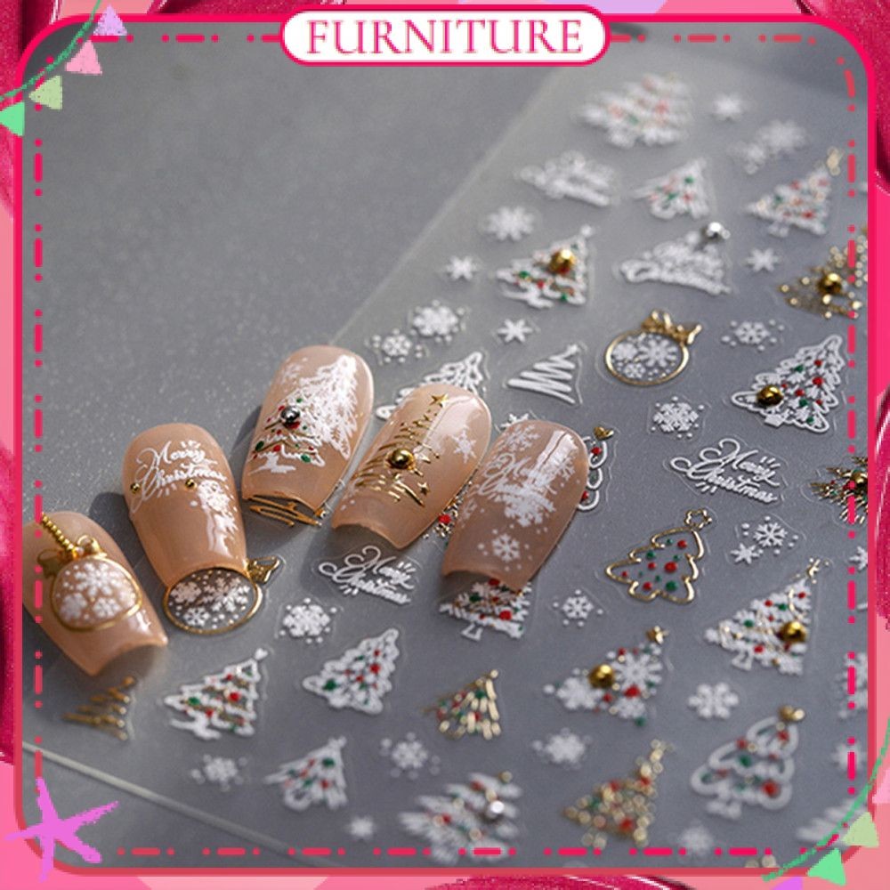 ♕ สติกเกอร์ติดเล็บ Tensor Nail Art สีทองลายต้นคริสต์มาสประดับคริสตัลเพชร สติ๊กเกอร์ตกแต่งเล็บสีบรอนซ์ งานปาร์ตี้ เทศกาล อุปกรณ์ทำเล็บสำหรับร้านทำเล็บ เฟอร์นิเจอร์