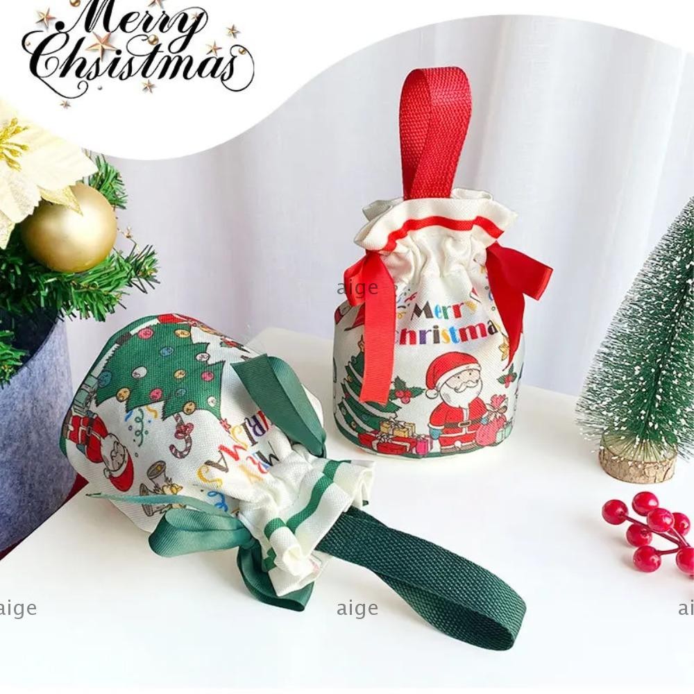 Aige 1/3/5 ชิ้นกระเป๋าคริสต์มาส, ต้นคริสต์มาสน่ารักการ์ตูน Santa ของขวัญ Drawstring กระเป๋า, Reusable Xmas ผ้าผ้าใบ Candy แพคเกจขนมขบเคี้ยวกระเป๋าคริสต์มาสอุปกรณ์