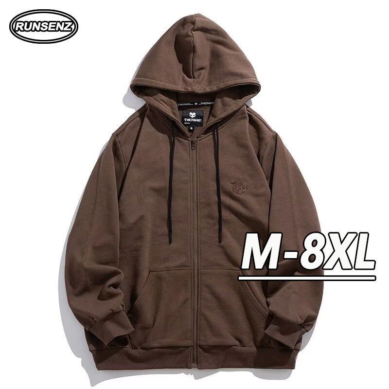 Xl-6xl สไตล์เกาหลี High-end เสื้อกันหนาวมีฮู้ดผู้ชาย Oversize ลําลองหลวมแขนยาว Plus ขนาด Hoodie