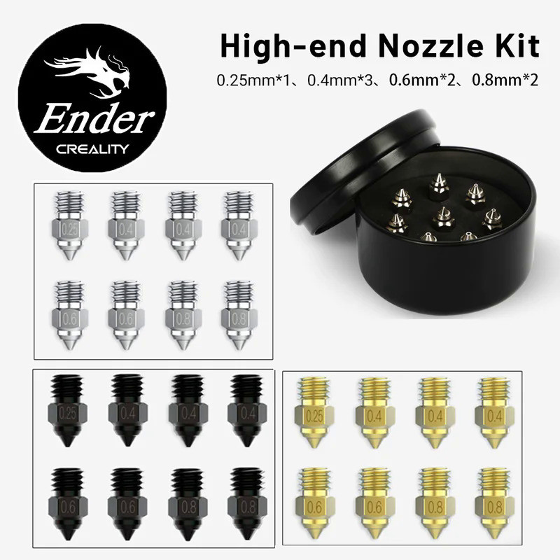 Creality 3D Printing High-end Nozzle Kit 0.25mm 0.4mm 0.6mm 0.8mm Brass /Copper Alloy/Hardened Steel
