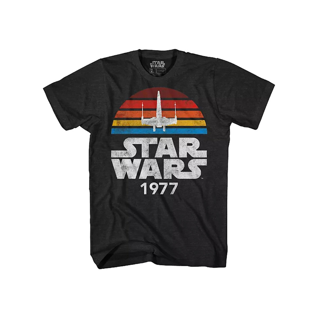 1977 American Casual Star Wars Movie Joint ฤดูร้อนสไตล์ใหม่ Retro ยุโรปสไตล์อเมริกัน Street เสื้อยืดผู้ชายเสื้อยืดขนาดใหญ่ ราคา ถูกที่สุด ดีลบีเคเค รูปภาพหลัก