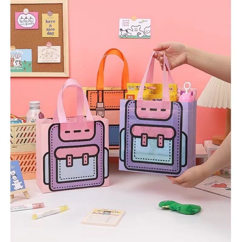 MW106 กระเป๋าถือ มีหูหิ้ว วัสดุ พลาสติกเคลือบ สำหรับช้อปปิ้ง ใส่กล่องข้าว อุปกรณ์ไปโรงเรียน พร้อมส่ง