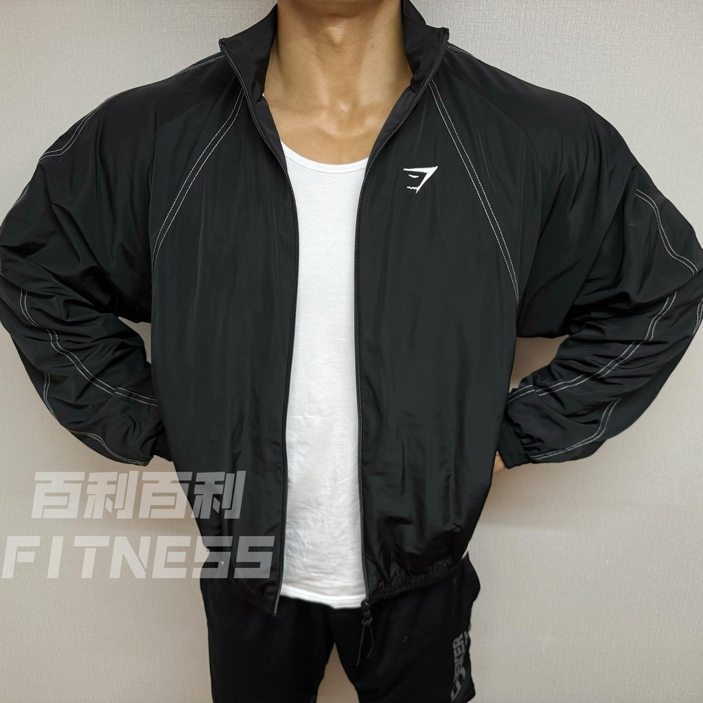 Gymshark TRACK ผู้ชายกีฬาอเมริกันลำลองสั้นหลวมกว้างเสื้อแจ็คเก็ต