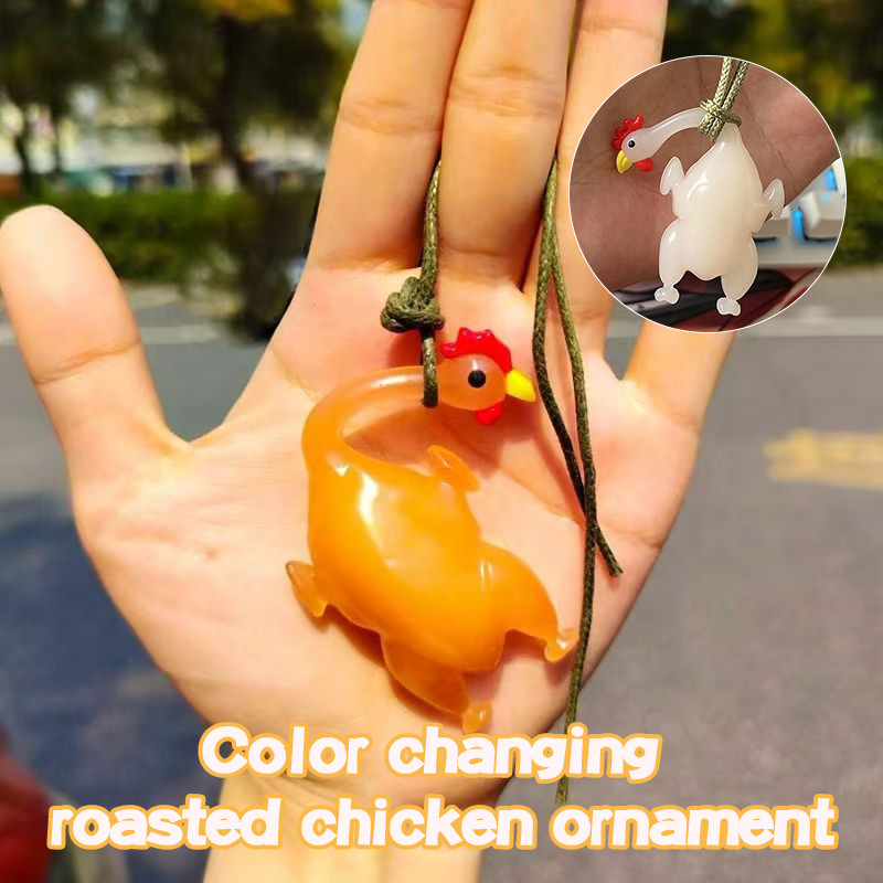 เปลี่ยนสีไก่ย่างพวงกุญแจตลกรถแขวนเครื่องประดับภายในรถจี้