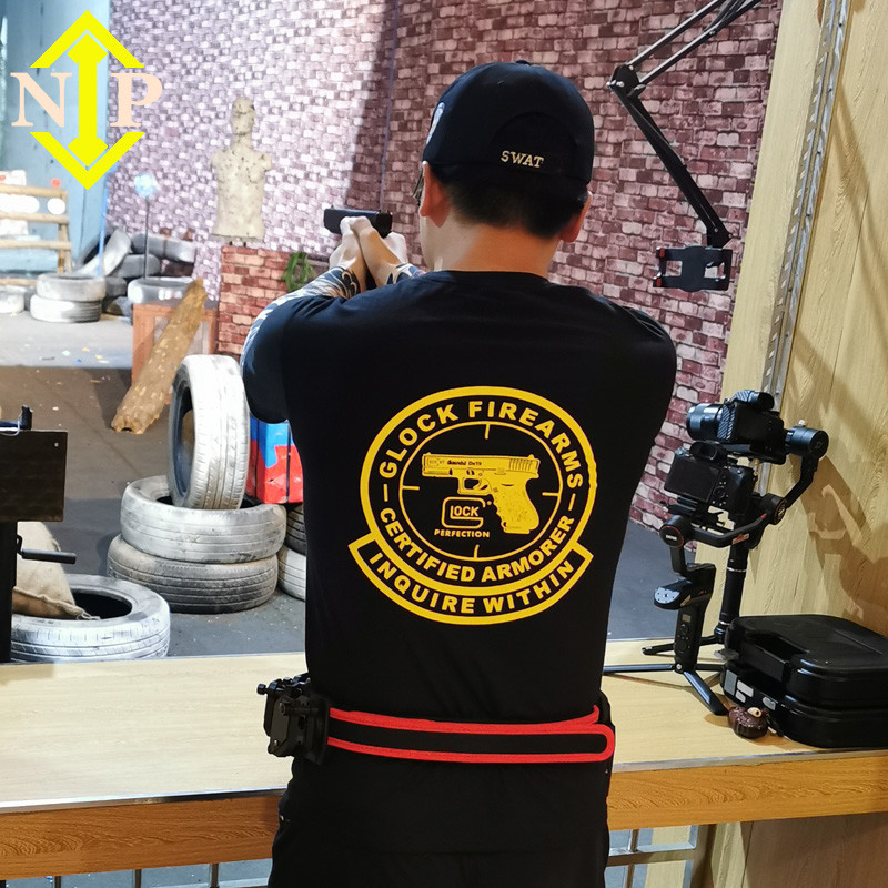 คลังสินค้าพร้อม IDPA การแข่งขันยิงพิมพ์แขนสั้น NIP Junkie ผู้ชายผ้าฝ้าย 100% ฤดูร้อนลูกเรือคอยุทธวิธ