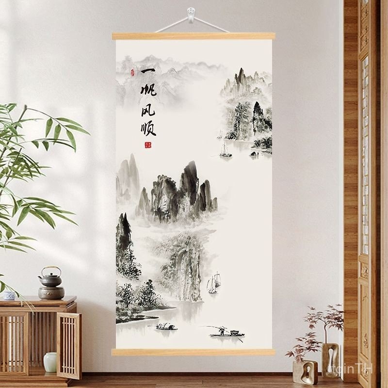 ภาพวาดจีนห้องนั่งเล่นนำโชคภาพวาดแขวนภูมิทัศน์ภาพวาดตกแต่งผ้าไม้เนื้อแข็งทางเข้าทางเดินในบ้านทางเดินแนวตั้งแขวนภาพวาดผนัง - รูปที่ 7