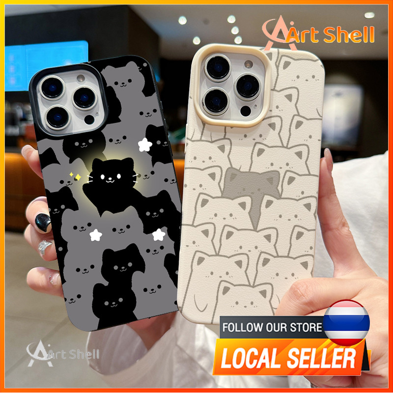 แอปเปิ้ลโทรศัพท์ ลูกแมวสีดำและสีขาว สำหรับ iPhone เคสไอโฟน 13 12 11 PRO MAX X XS MAX 16 15 14 XR 7/8PLUS จัดส่งจากประเทศ