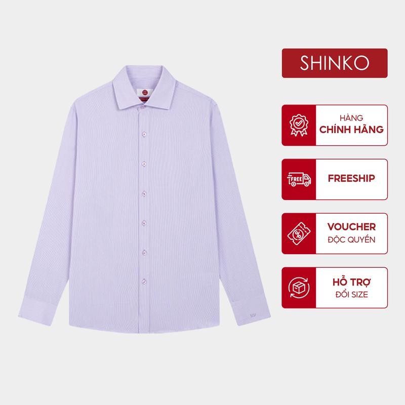เสื้อเชิ้ตผู้ชาย SHINKO Premium MLP004-VL ลายทางเล็ก ผ้าคอตตอน สีม่วงอ่อน ทรง Regular