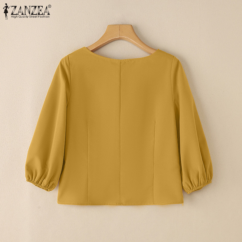 ZANZEA ใส่ ซานเซีย ผู้หญิงลําลองเรือคอกลับซิปพัฟ3/4แขนเสื้อ — صورة 8