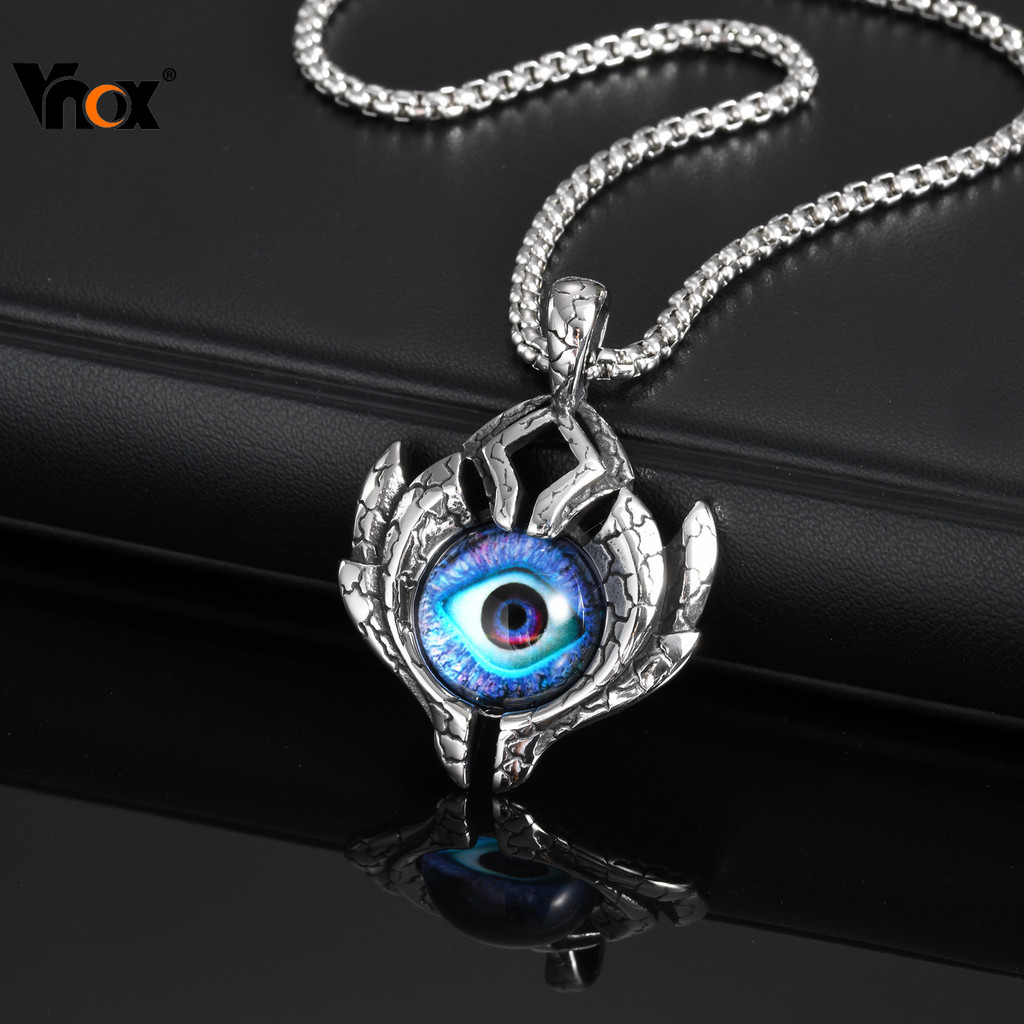 Vnox Retro Evil Eye จี้สร้อยคอสําหรับชาย, Creative Punk Hollow Blue Eyeball เชื่อมต่อ Choker Chain เครื่องประดับของขวัญ