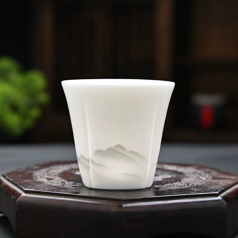Suet หยกถ้วยชาพอร์ซเลนสีขาวดื่มถ้วยชาของใช้ในครัวเรือนถ้วยชา Master Cup ส่วนบุคคลถ้วยชาพิเศษถ้วยสี่เหลี่ยมถ้วยชาเดี่ยว