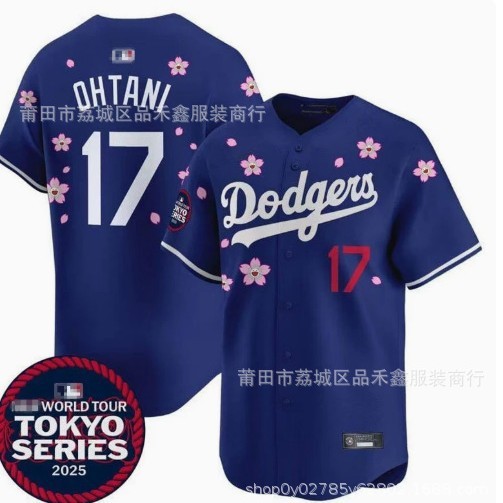 จัดส่งในวันเดียวกัน Los Angeles Dodgers Dodgers Sakura Edition Jersey 17 OHTANI ชุดเบสบอล TEPD