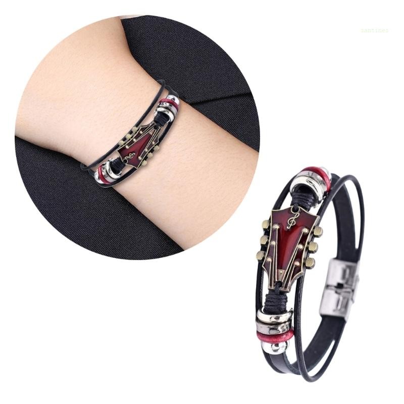 ซาน* สร้อยข้อมือหลายธีมกีตาร์สร้อยข้อมือสายหนังสําหรับผู้หญิงและผู้ชาย