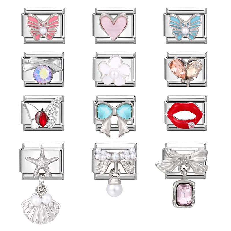 ยอดนิยมรักเพชรโบว์จี้เพื่อนที่ดีที่สุดพ่อดอกไม้อิตาเลี่ยน Charm Links Fit 9 มม.สร้อยข้อมือสแตนเลสทําเครื่องประดับ - รูปที่ 3