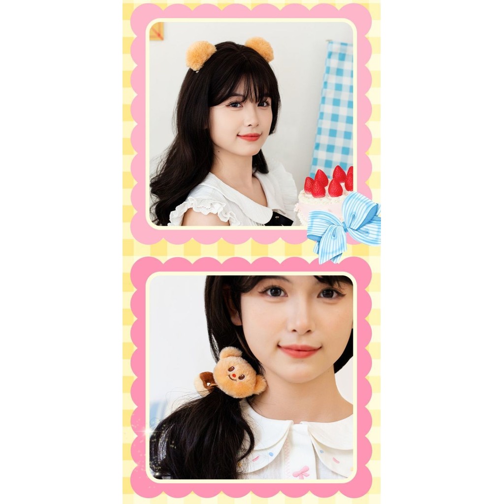 LLG777ความยืดหยุ่นปานกลาง ยางรัดผมผ้าขนฟู Butterbear คลิปผม อุปกรณ์เสริมผมน่ารัก ปิ่นปักผม✨ - รูปที่ 4