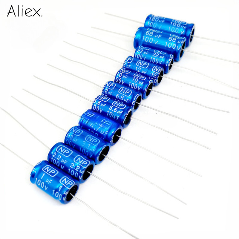 10\ 2.2/3.3/3.7/6.8/100uf100v ทวีตเตอร์ Poleless Axial Electrolytic Splitter ตัวเก็บประจุแนวนอน