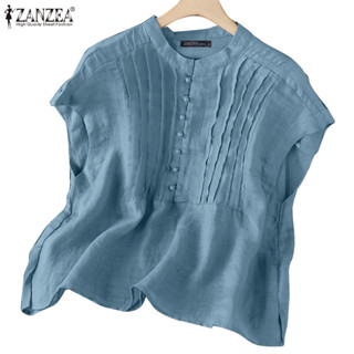 ZANZEA ซานเซีย ผู้หญิงคอกลมแขนกุดติดกระดุมเย็บปะติดปะต่อกันล…