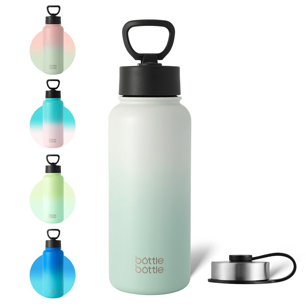 BOTTLE BOTTLE 1 Liter Water Bottle Stainless Steel Water Bottle Direct Drinking Straw Included Heat/