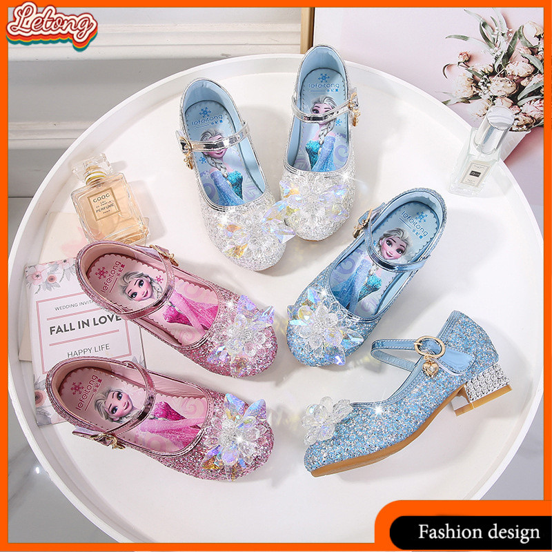 🎀LeTong🎀รองเท้าเจ้าหญิงสีเงินใหม่ รองเท้าหนังเอวสูงของลิเลน