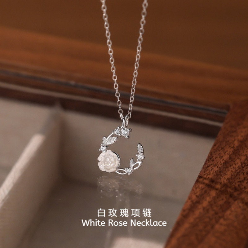 JF White Rose สร้อยคอ 999 Silver All-Match Clavicle Chain เครื่องประดับสําหรับผู้หญิงสาว [ใหม่จาชาติ