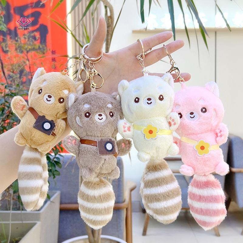 HWETR การ์ตูนตุ๊กตาสัตว์กระรอกน้อยพวงกุญแจประณีตน่ารักจี้ Plush Kawaii ตุ๊กตาสัตว์พวงกุญแจกระเป๋าตกแต่งของขวัญใหม่