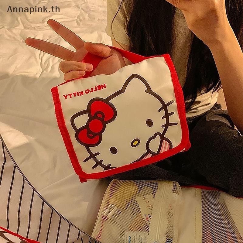 Ank Sanrio Hello Kitty กระเป๋าเครื่องสําอางการ์ตูนน่ารักความจุขนาดใหญ่พับกระเป๋าเดินทาง Kawaii แบบพกพามือถือกระเป๋า EN