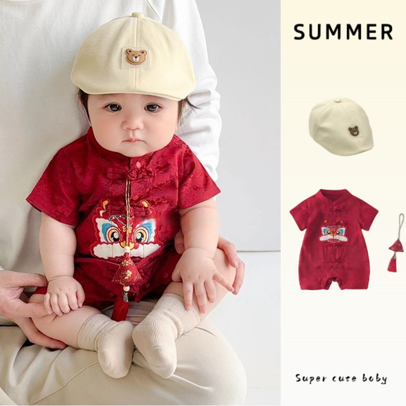 ฤดูร้อนใหม่เสื้อผ้าเด็กชายและหญิงบางบอดี้สูทแขนสั้นกับซอง0-24เดือนเย็นและระบายอากาศสุดน่ารักสิงโต ชุ