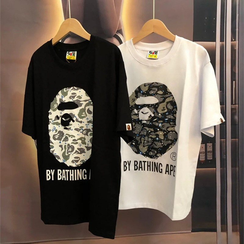 เสื้อยืดผ้าฝ้ายแฟชั่นขนาดใหญ่ Starry Sky Camouflage พิมพ์ผู้ชายและผู้หญิงฤดูร้อนหลวมเสื้อแขนสั้น