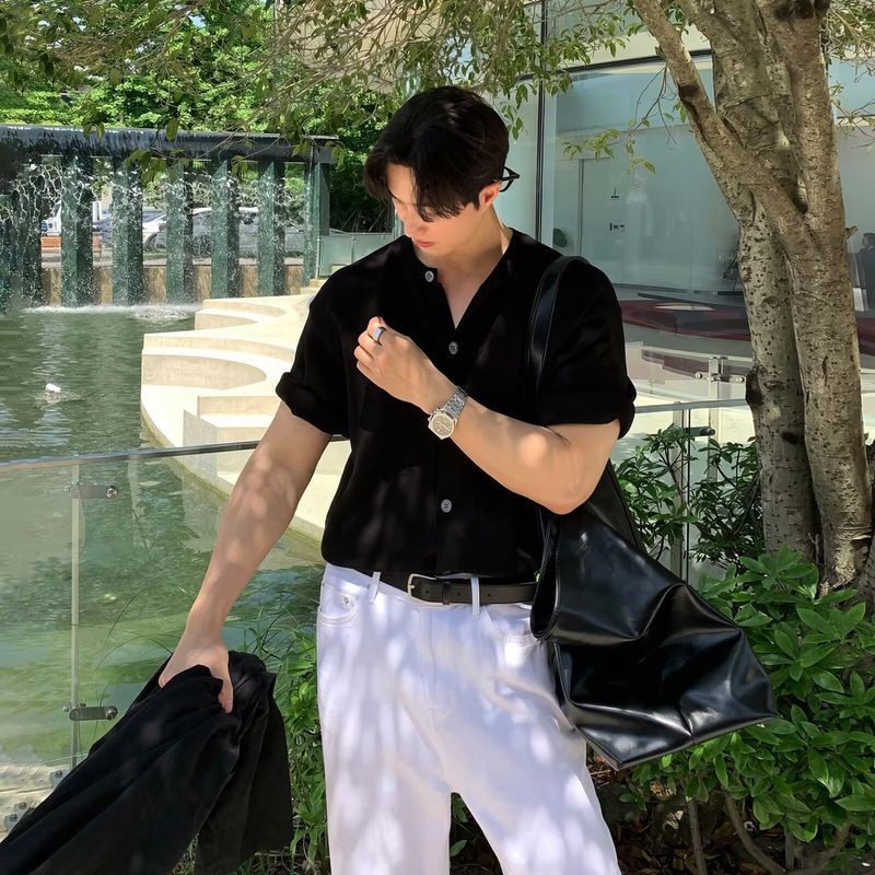 EERSHENSHI เสื้อโปโลแขนสั้นผู้ชายมีสไตล์คอปก Henley และรายละเอียดซิป