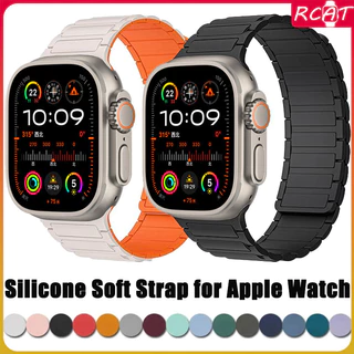 มีแม่เหล็กยางวงดนตรีสายรัด for Apple Watch Iwatch Ultra 3 2 49มม 46 45 41 42 40 44 38 มม Series 11 10 9 8 7 6 5 4 3 2 1