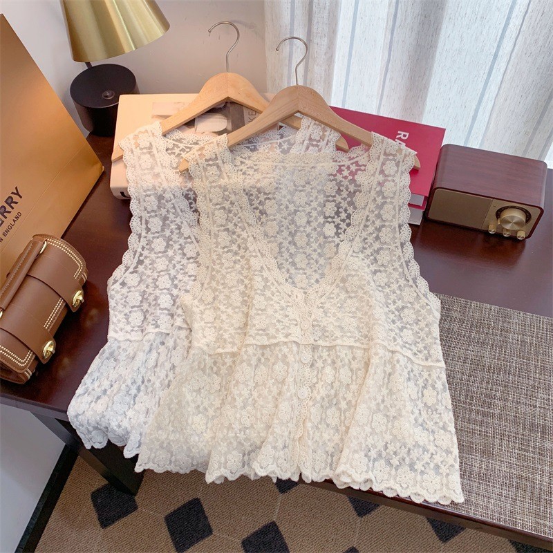 ขนาดใหญ่ เสื้อกั๊กปักลายวินเทจสำหรับผู้หญิง คอวี เสื้อแขนกุดลูกไม้ เสื้อคลุมกลางแจ้ง แจ็คเก็ตขนาดเล็กที่หลากหลาย