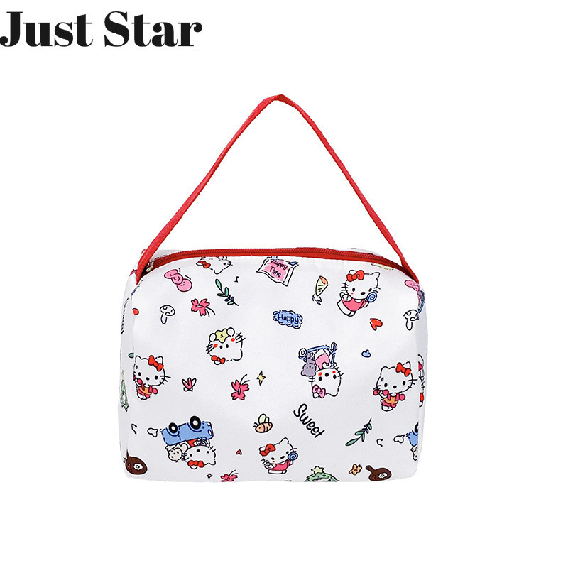 JUSTSTAR กระเป๋าเครื่องสําอางผู้หญิงน่ารัก Hello Kitty พิมพ์กระเป๋าเก็บความจุขนาดใหญ่