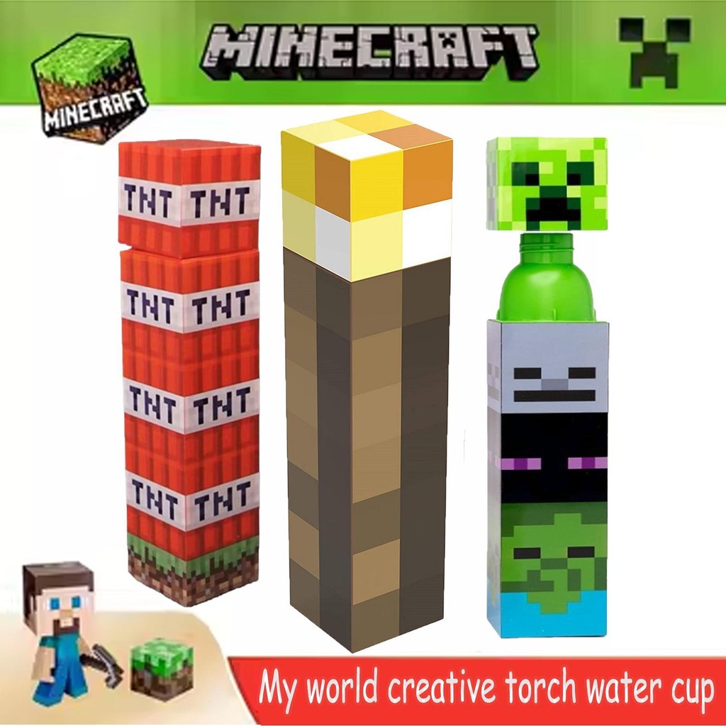 Minecraft My World ของขวัญสร้างสรรค์เกรดอาหารไฟฉายถ้วยน้ําขวดน้ําถ้วยพร้อมฝาปิดไฟฉายรุ่นถ้วยน้ํา aopoith