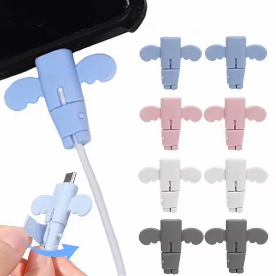 น่ารัก Little Angel สายเคเบิลข้อมูลฝาครอบป้องกัน Anti-break Bites Cable Winder Cable Organizer USB TypeC Data Line Sleeve