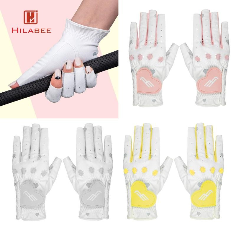 HILABEE ถุงมือกอล์ฟผู้หญิง 2 ชิ้น ถุงมือมือซ้ายขวายืดหยุ่นสําหรับเล่นกีฬากลางแจ้ง