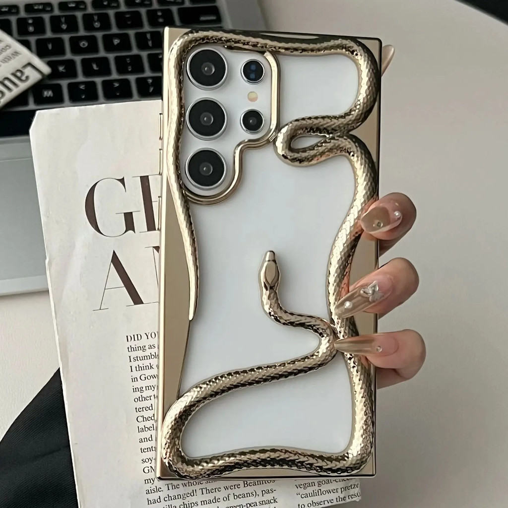 ชุบ 3D Hollow งูเคสโทรศัพท์สําหรับ Samsung S25 S24 S22 S23 Ultra FE A56 A36 A26 A16 A06 A55 แฟชั่นกันกระแทกนุ่ม