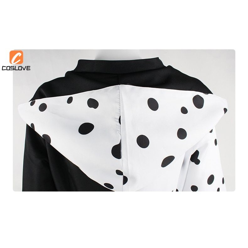Cruella De Vil คอสเพลย์เสื้อผ้าชุดเครื่องแต่งกายสําหรับผู้หญิงยาว Black & White Dot กระโปรง Stage Performance คอสเพลย์ - รูปที่ 6
