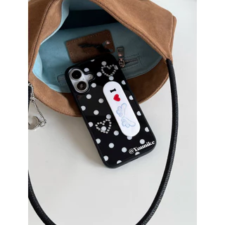 Polka Dot Style Bracket สไตล์เกาหลี ins สไตล์ y2k Retro Polka Dot เหมาะสําหรับ phone16pro/15promax Apple 13/14/12/17promax/11 เคสโทรศัพท์ AIR เคสป้องกัน 17