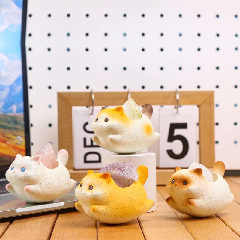 Cat the Hokey Pokey Crystal Ornaments Home Living Room Table Decoration Resin Crafts Cartoon Cute Re