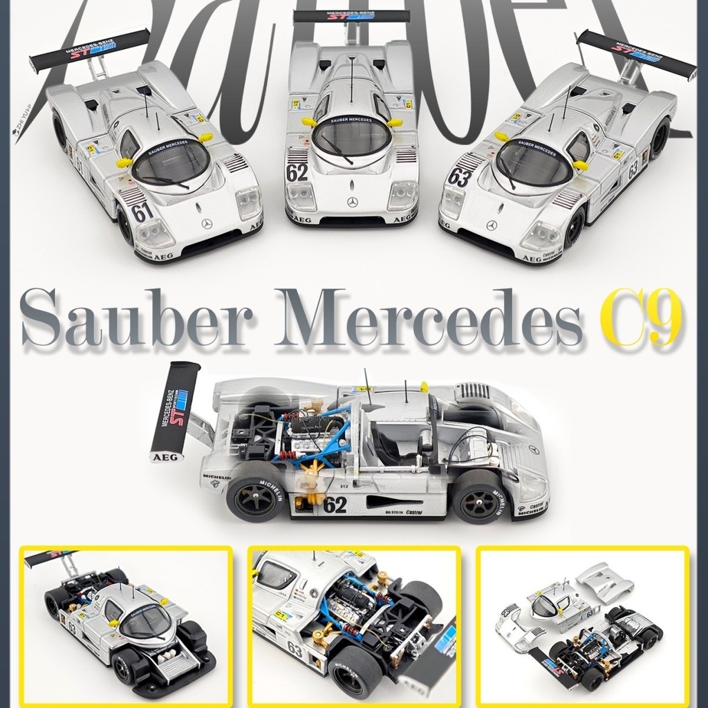 YS Yongsheng 1: 64 Mercedes-Benz Sauber C9 Sober 1989 Le Mang แม่เหล็กด้านหน้าด้านหลังฝาครอบรถโลหะผส