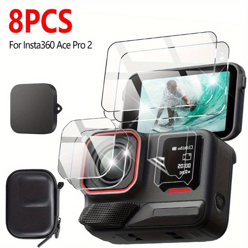 [2+2+1+1] 8pcs สําหรับ Insta360 Ace Pro 2 ป้องกันหน้าจอฟิล์มกระจกนิรภัย + เลนส์ฝาครอบ + กระเป๋าสําหร