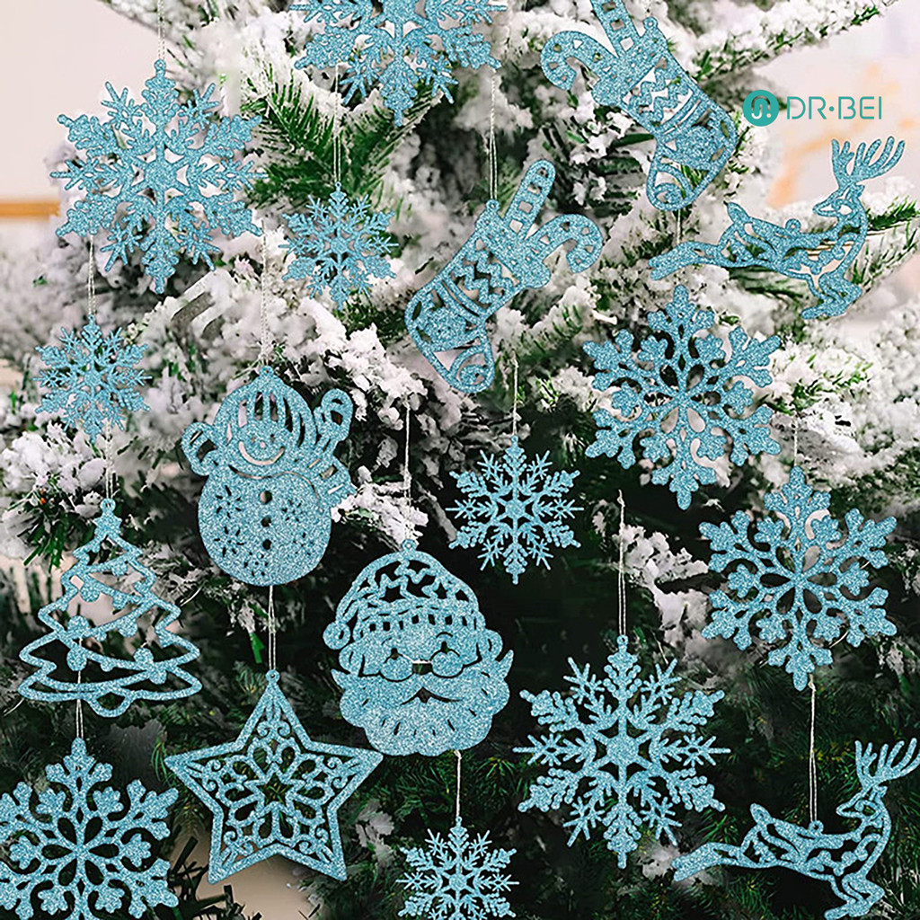Dr.bei 42 ชิ้นคริสต์มาสเกล็ดหิมะเครื่องประดับ Glitter Snowflake แขวนตกแต่ง Xmas Tree จี้สําหรับฤดูหนาวต้นไม้ประตูหน้าต่างตกแต่ง