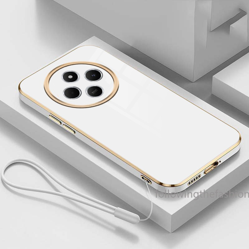 ปลอกสําหรับ Xiaomi Mi Poco C75 4G 2024 Poco C 75 C75 2024 Luxury Square Edges ชุบกันกระแทกกลับ TPU Soft Case พร้อมเชือกเส้นเล็กปลอกนุ่มมันวาว