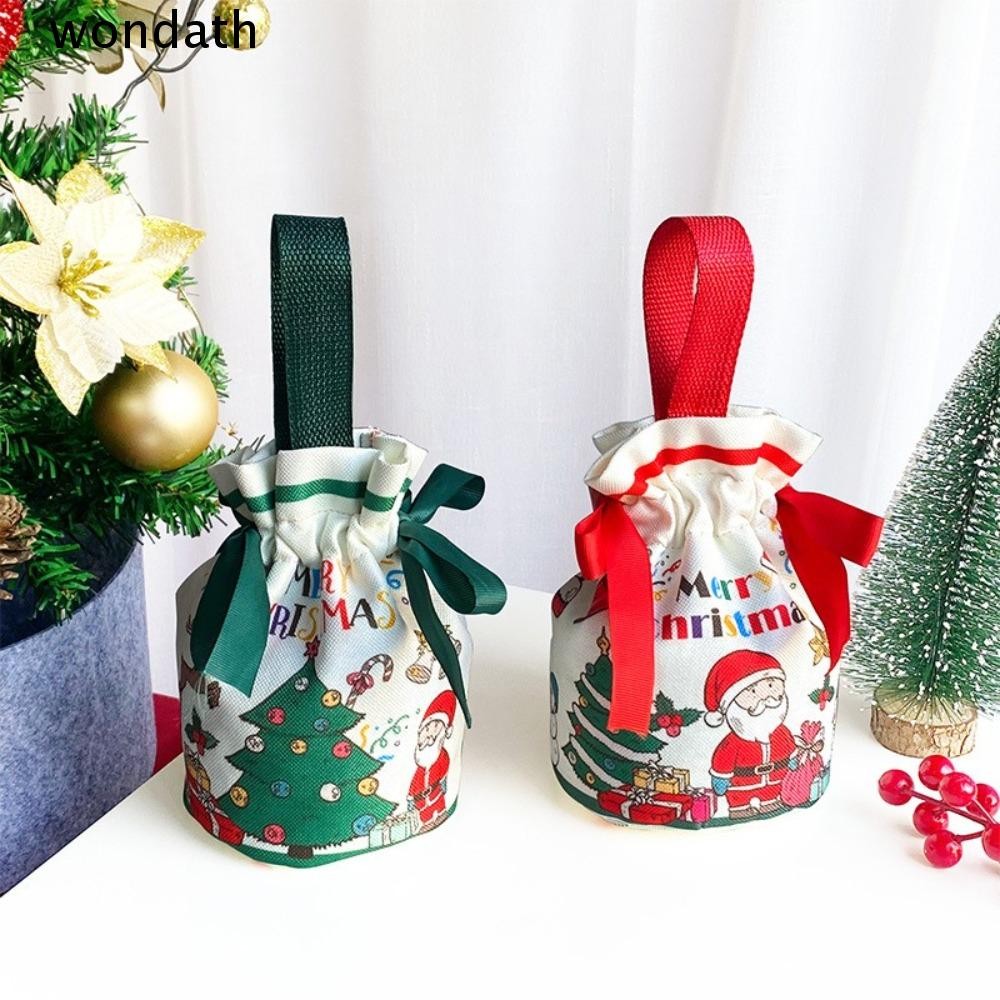 Wonda 1/3/5 ชิ้นกระเป๋าคริสต์มาส, ผ้าใบผ้าของขวัญ Drawstring กระเป๋า, Reusable Xmas น่ารักต้นคริสต์มาสการ์ตูน Santa เครื่องประดับบรรจุภัณฑ์ถุงปี 2024