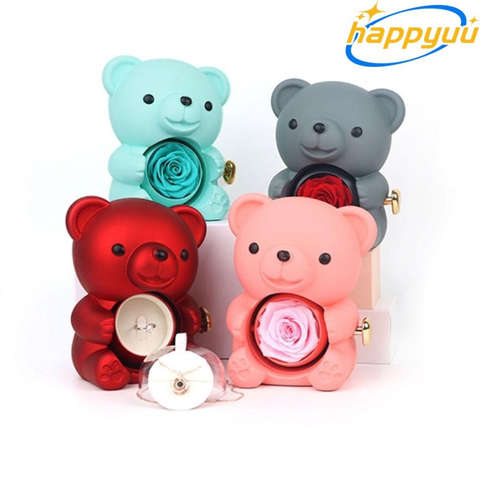 มีความสุข กล่องเครื่องประดับดอกกุหลาบ,กล่องของขวัญหมีสีชมพูหมุน,ที่เก็บสร้อยคอสีแดงสบู่แหวนดอกไม้ของขวัญวันวาเลนไทน์