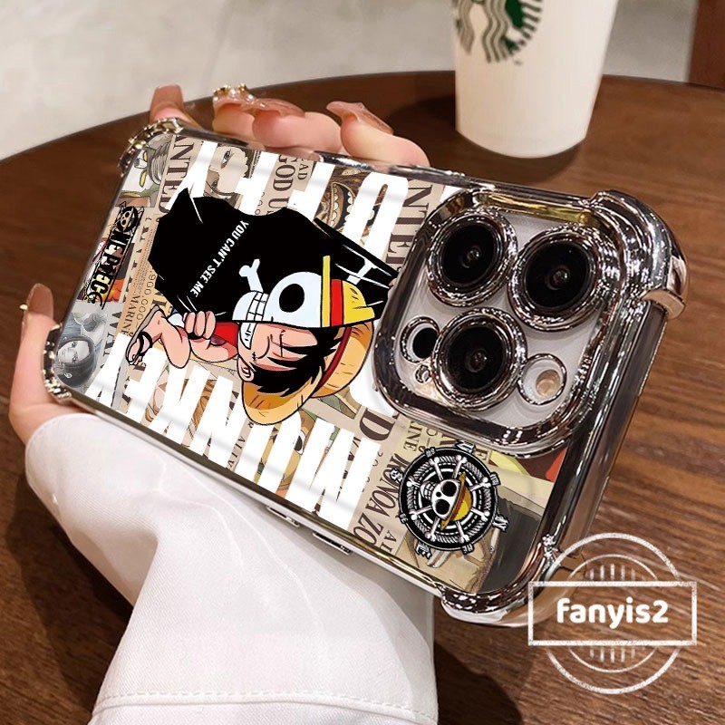 สําหรับ Infinix Smart 9 8 7 5 Hot 50i 40Pro 40i 30i Note40 30 Tecno Spark Go 2024 2023 ปลอกอะนิเมะ Luffy เคสโทรศัพท์ชุบโปร่งใสสี่มุม Anti Fall ถุงลมนิรภัยฝาครอบ
