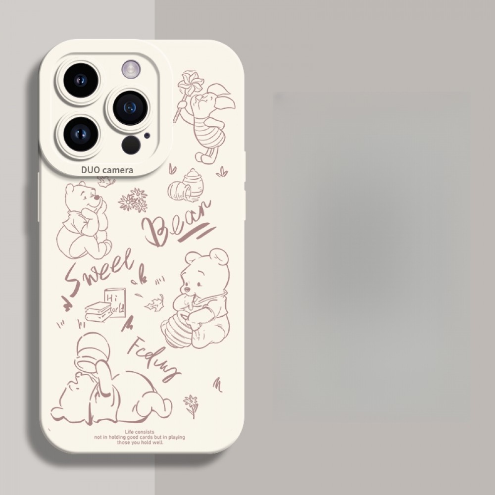 เส้นเรียบง่ายวินนี่เดอะพูห์เคสโทรศัพท์แฟชั่นสําหรับiphone16/15/14/13/mini/12/11/pro MAX/X/XS/XR/7/8/6 กันกระแทกและDrop-Proofครอบคลุมเต็มรูปแบบซิลิโคนเหลวนักเรียนเคสป้องกัน