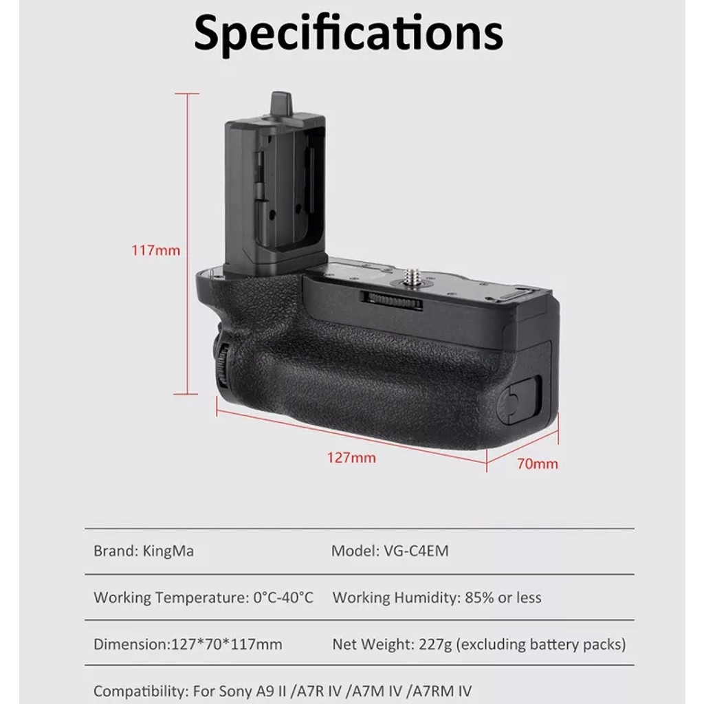 Kingma  Battery Grip for Sony A7IV A7RIV A9II (VG-C4EM) (ประกันศูนย์ 1 ปี)