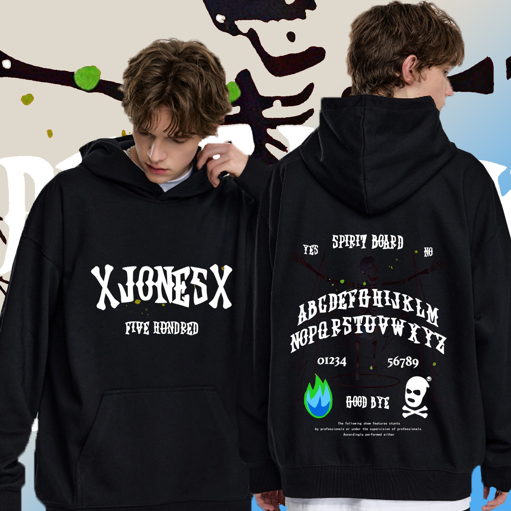 Hoodie M-3xl เสื้อฮู้ด JONE500 COLLECTION SET 1 พิมพ์กะโหลกศีรษะ แขนยาวสำหรับผู้ชายและผู้หญิง - ดำ/ข