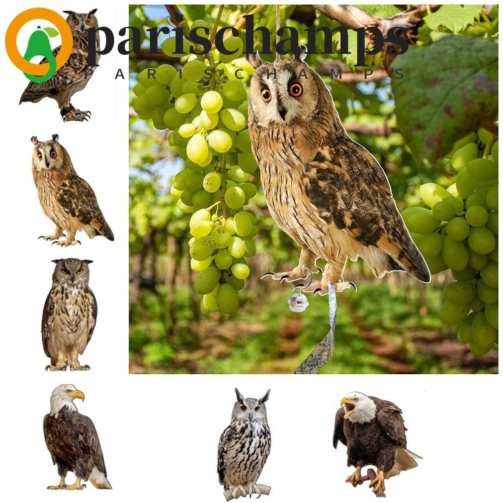 Parischamps Bird Repellent หุ่นไล่กานกฮูก, กันน้ําสี่เหลี่ยมผืนผ้าปลอมอุปกรณ์ Scare, กระดิ่งลมนกฮูกแขวนระฆัง Bird Repeller ตกแต่งสวน
